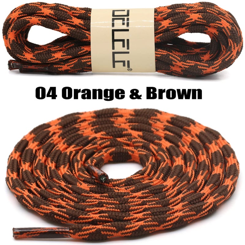 DELELE 2 Pair Round Wave Shape Non Slip Heavy Duty and Durable Outdoor Climbing Shoelaces Orange&Brown Hiking Shoe Laces Shoestrings-94 inch - Image 2